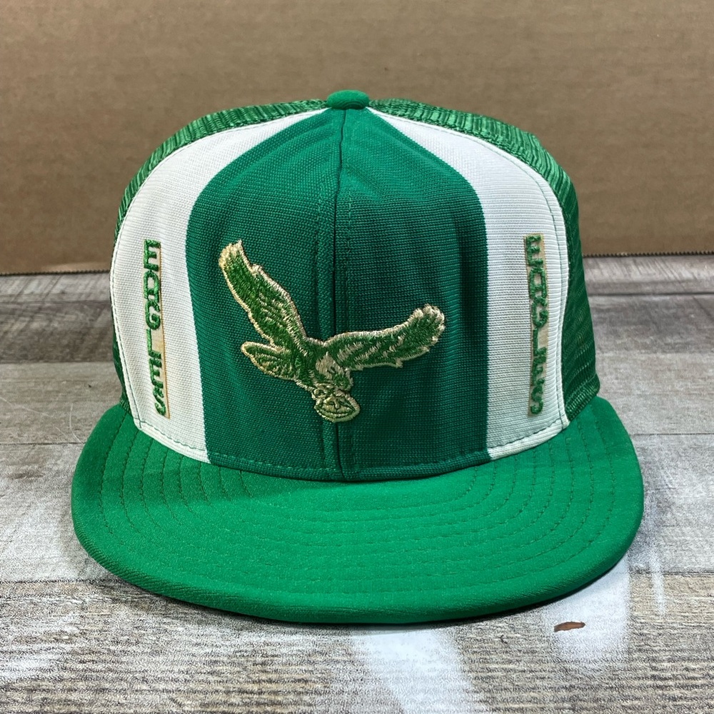 Vtg Philadelphia Eagles NFL Lucky Stripes AJD Nylon Mesh Snapback Hat Cap USA